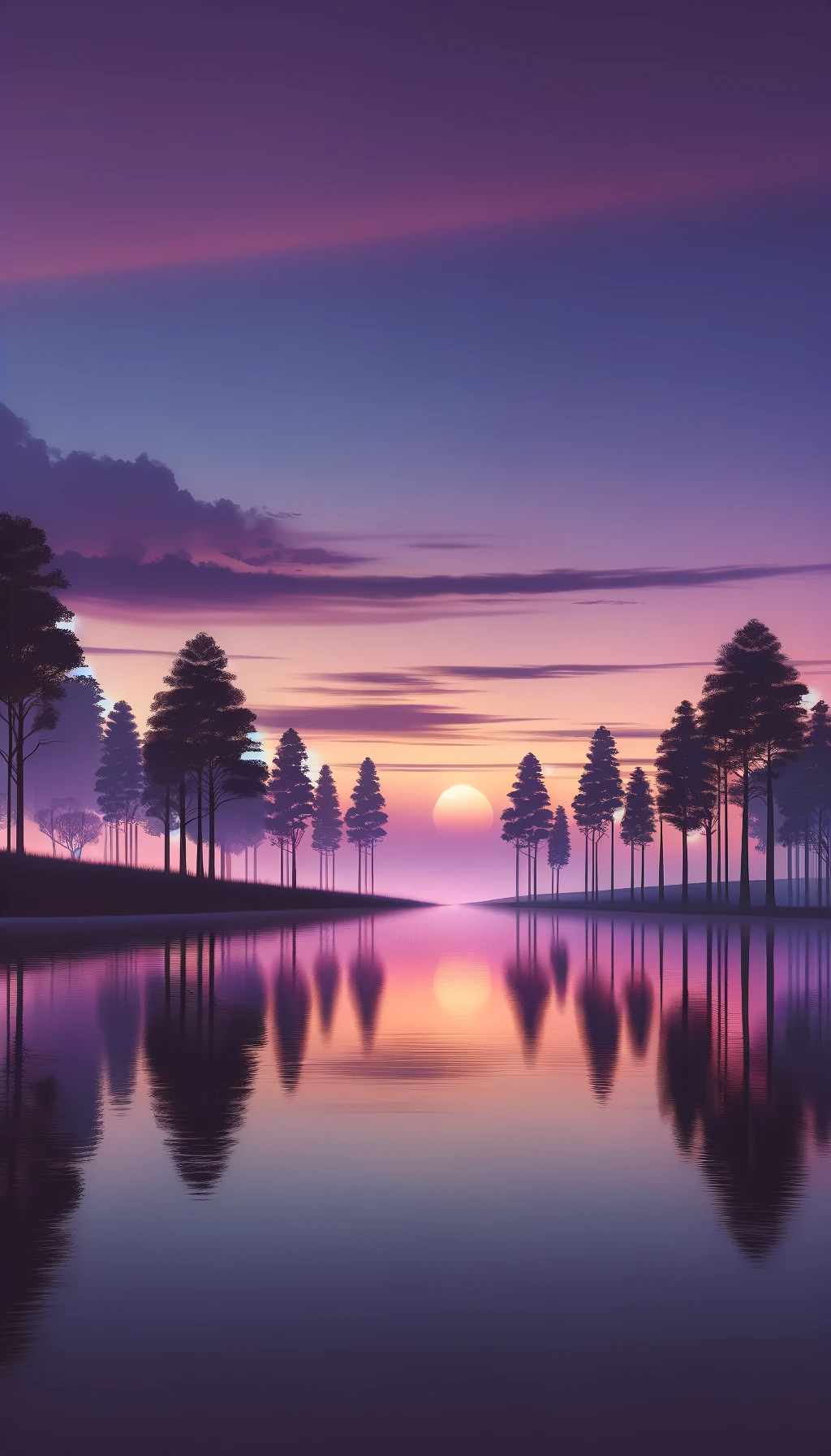 A Serene And Tranquil Landscape At Twilight