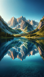 A Serene Mountain Landscape With A Clear Lake.