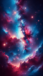 A Space Scene with Vivid Colors, Blues, Purples, and Pinks.