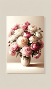 An exquisite illustration of a bouquet of peonies.