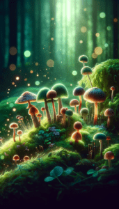 Explore the "Enchanted Mushroom Forest," a magical realm where the forest floor comes alive with a vibrant tapestry of mushrooms, each glowing with an inner light. This whimsical wallpaper for your iPhone captures the wonder of a mystical world tucked away under the canopy of ancient trees. The scene is alive with the soft bioluminescence of fungi in myriad shapes and sizes, creating a natural mosaic of colors and textures. Dotted with tiny, twinkling spores that float like fairy dust in the air, this enchanting forest glade is a place where the ordinary becomes extraordinary. Let your device become a gateway to this small, hidden kingdom, where every detail invites you to believe in the magic of nature.