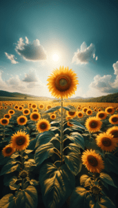 Field of sunflowers under a clear blue sky