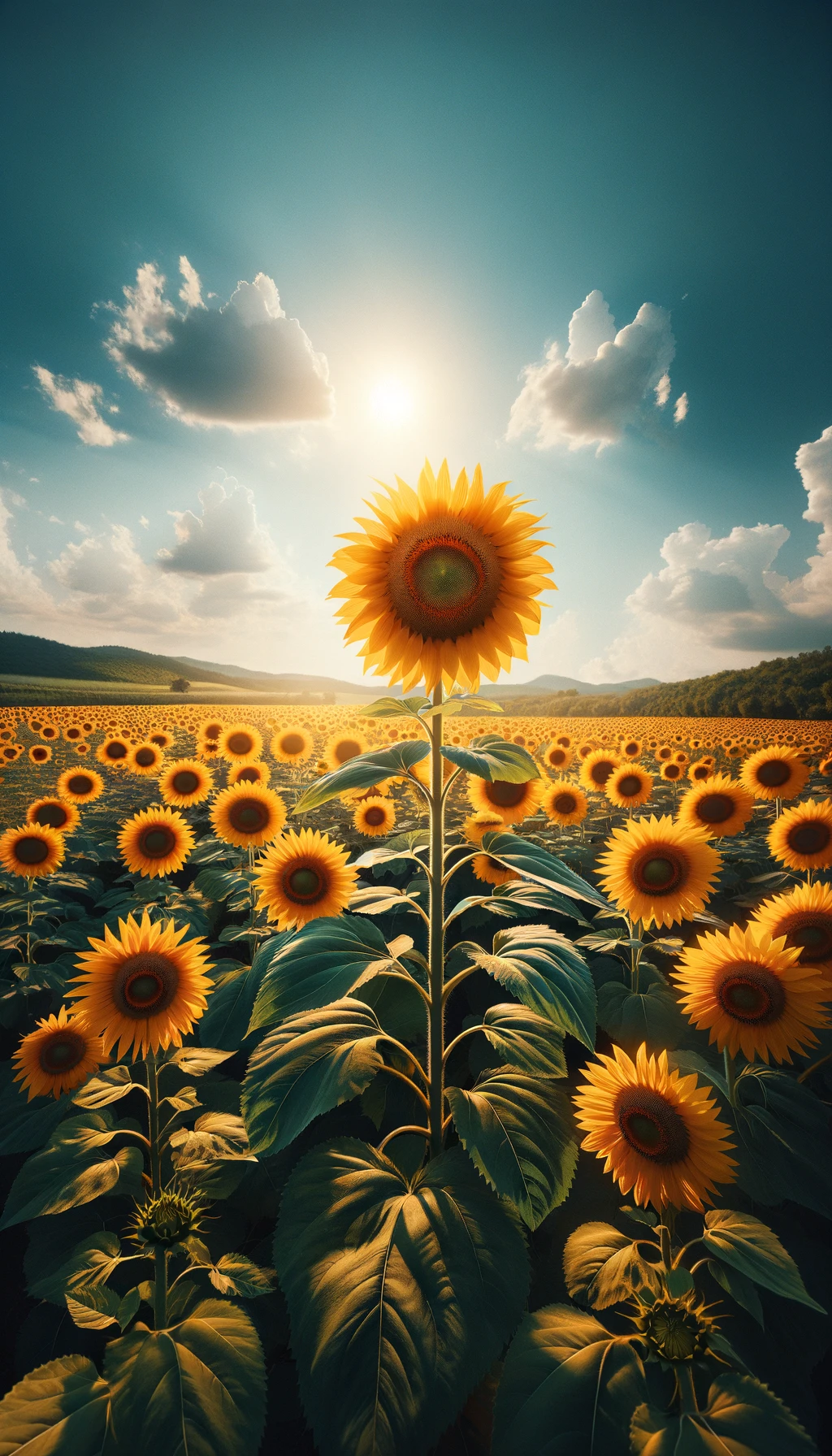 Field of Sunflowers Under a Clear Blue Sky