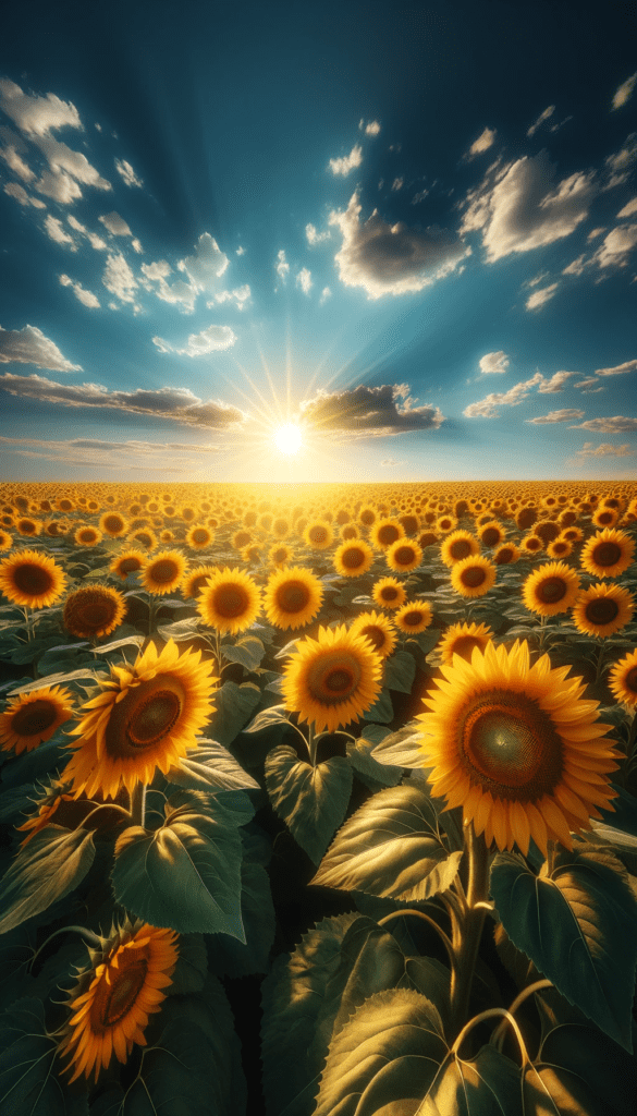 Field of Sunflowers Under a Sunny Sky.