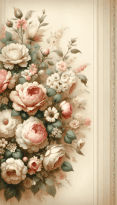 Vintage Flowers on Cream Background  Left Margin