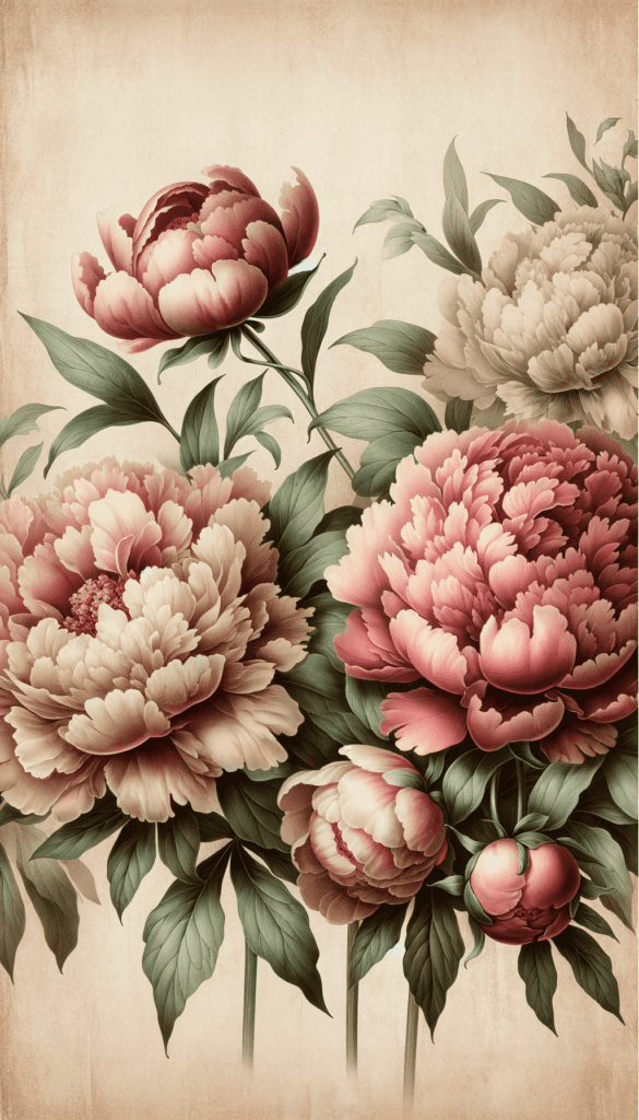 Vintage Moody Peonies in Pastel