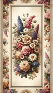 Old-Fashioned Floral Painting with Floral Border