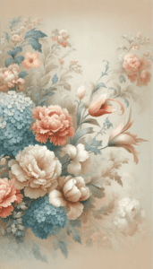 Pastel Blue, Peach, and Cream Vintage Flowers