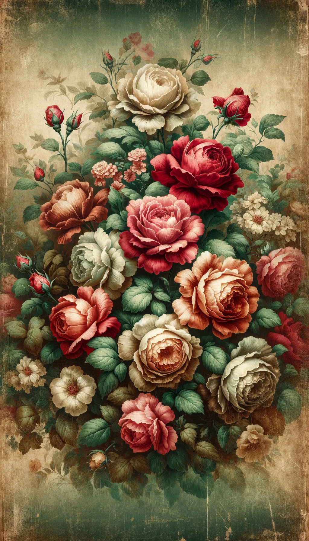 Vintage-Style Roses, Resembling a Classic Floral Painting