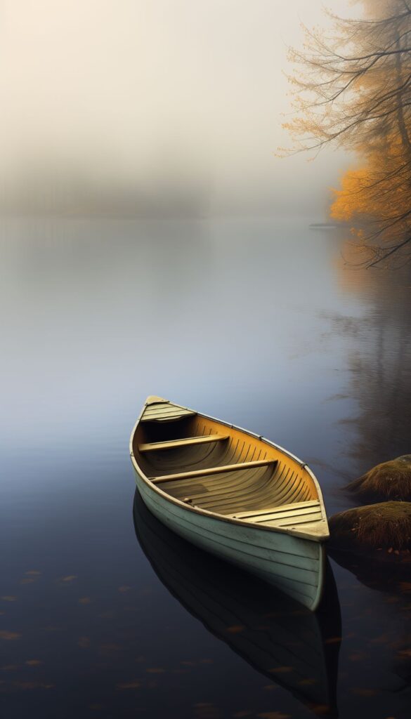 Immerse yourself in the quietude of fall with our Autumn Canoe Serenity Wallpaper, a perfect tranquil scene for your iPhone's lock screen.