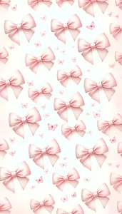 A pattern of soft pastel pink bows on a light pink background, designed for use as iPhone wallpaper or phone background.