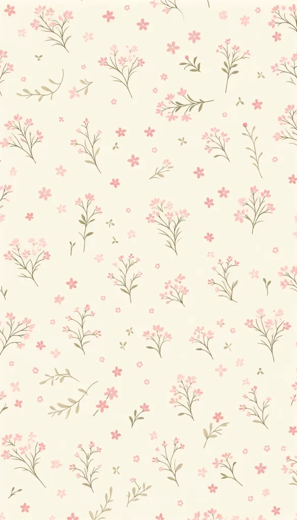 Pattern of pink wildflower sprigs on a light background, designed for a naturalistic iPhone wallpaper.