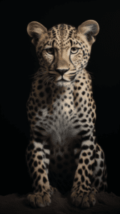 Intense and detailed image of a cheetah's face and upper body, with a deep black background, ideal for use as a captivating iPhone wallpaper or phone background.