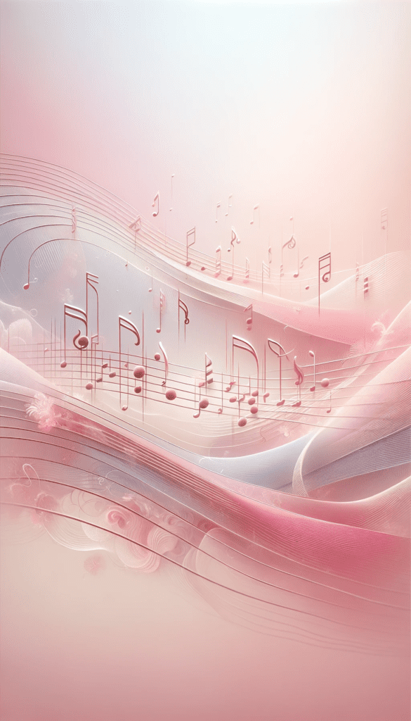 Flowing musical notes and staves across a pastel pink gradient, designed as a creative and harmonious iPhone wallpaper or phone background.