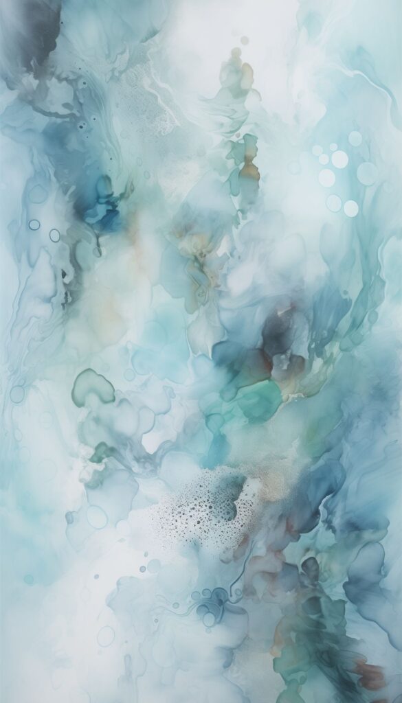 Abstract pastel swirls of blue, green, and gray creating a dreamy nebula-like effect on a phone wallpaper.