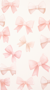 Rows of watercolor pastel pink bows arrayed across a clean, white background, designed for an iPhone wallpaper or phone background.