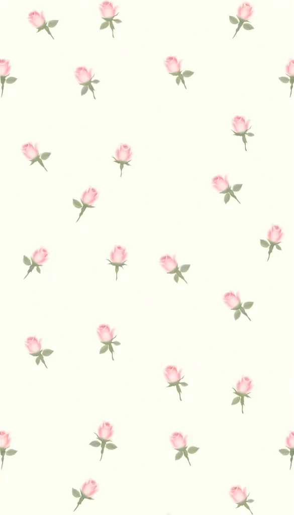 A seamless pattern of small, pastel baby pink roses spaced evenly on an off-white background for iPhone wallpaper.