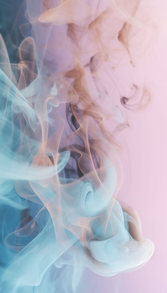 Abstract iPhone wallpaper featuring soft pastel smoke patterns in blue and pink hues.