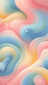 Abstract waves in pastel colors with a three-dimensional paper cut-out effect, featuring shades of pink, blue, green, and yellow, creating a peaceful and visually soft texture for an iPhone wallpaper or phone background.