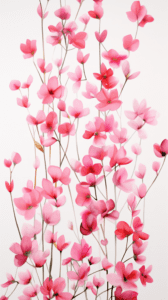 A neat and orderly display of dainty pink flowers against a stark white background, perfect as a subtle yet colorful iPhone wallpaper or phone background.