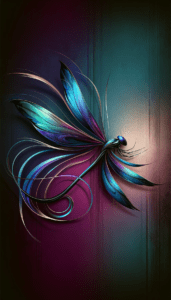 Abstract dragonfly-inspired design with vibrant blue and purple curves on a dark gradient background for iPhone wallpaper.