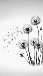 Dandelions with seeds blowing in the wind, iPhone wallpaper