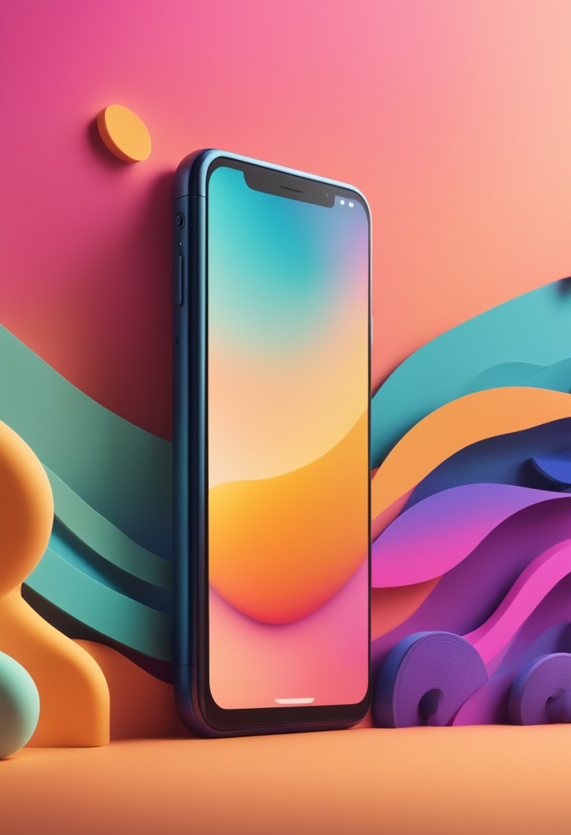 A phone displaying a vibrant wallpaper with warm colors evoking feelings of energy and positivity, while cool colors create a sense of calm and relaxation