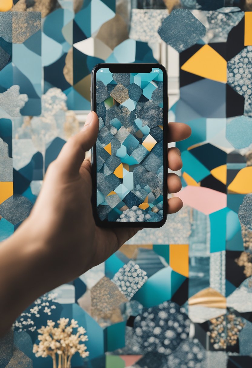 A phone with various wallpaper options displayed, each representing different moods. The choices range from vibrant and energetic to calming and serene