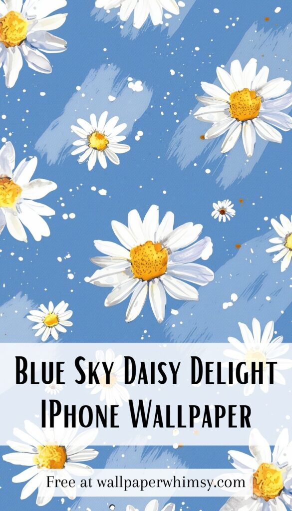 Blue Sky Daisy Delight iPhone Wallpaper Graphic.