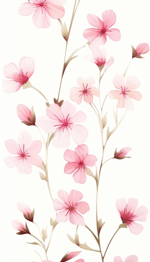 Delicate pink flowers in a sparse and simple pattern, creating a clean and serene iPhone wallpaper or phone background.