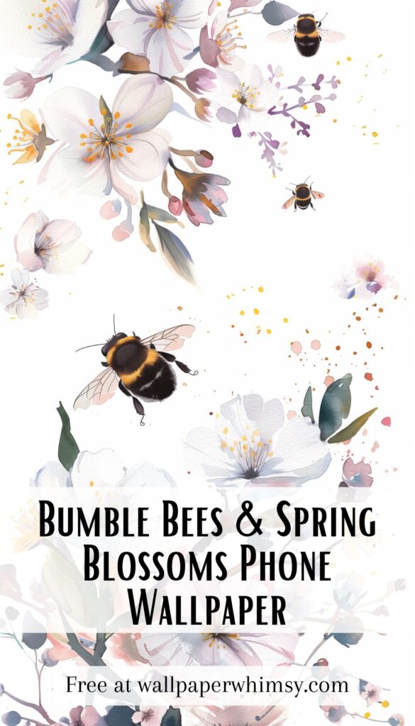 Bumble Bees And Spring Blossoms IPhone Wallpaper graphic.