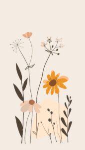 Abstract minimalist flowers in pastel colors, creating a serene hippie aesthetic, suitable as a phone background or iPhone wallpaper.