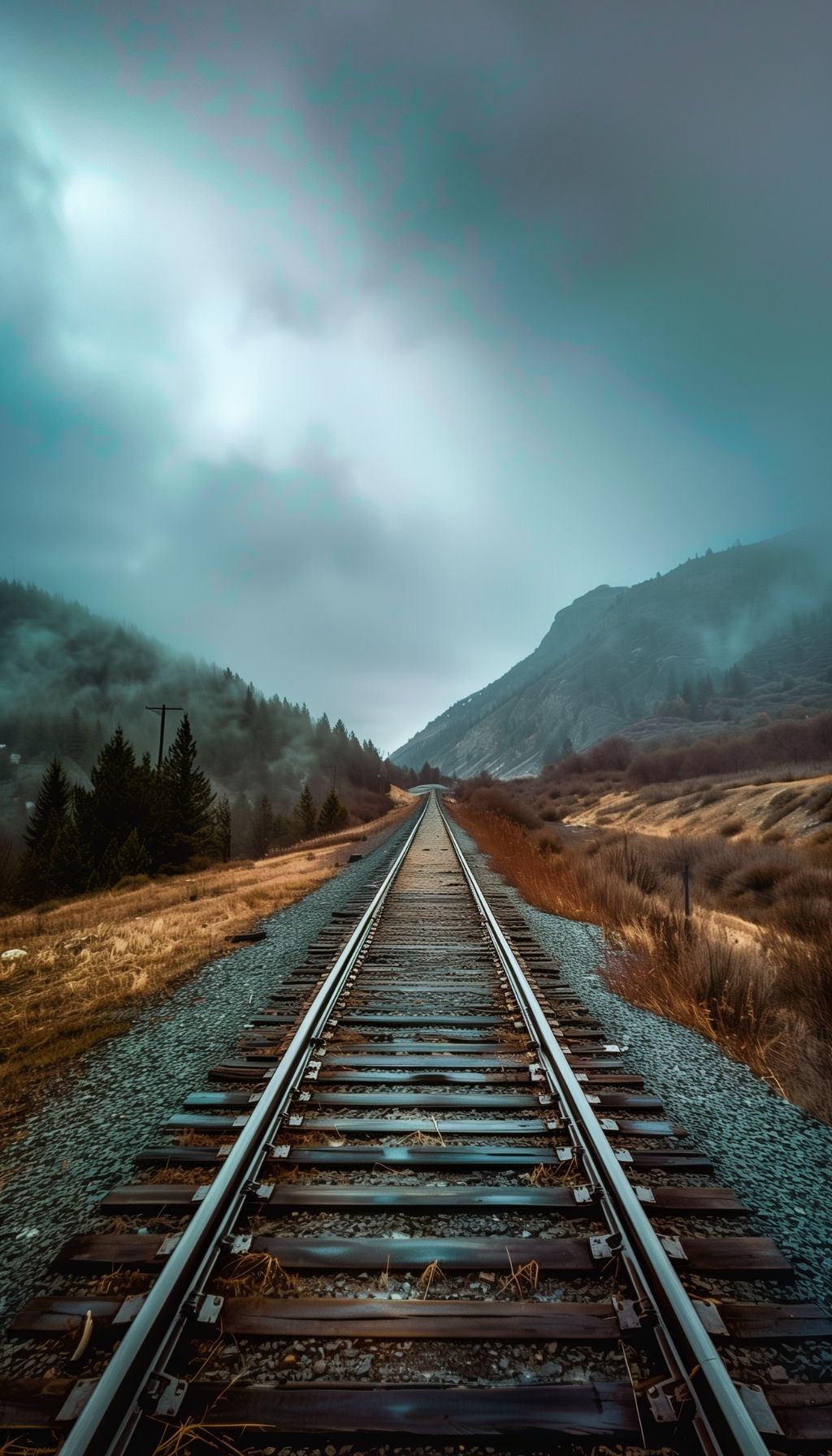 Misty Rail Journey iPhone Wallpaper