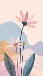 Stylized pastel flowers with soft pink and peach hues on a minimalist background, ideal for iPhone wallpaper or phone background.