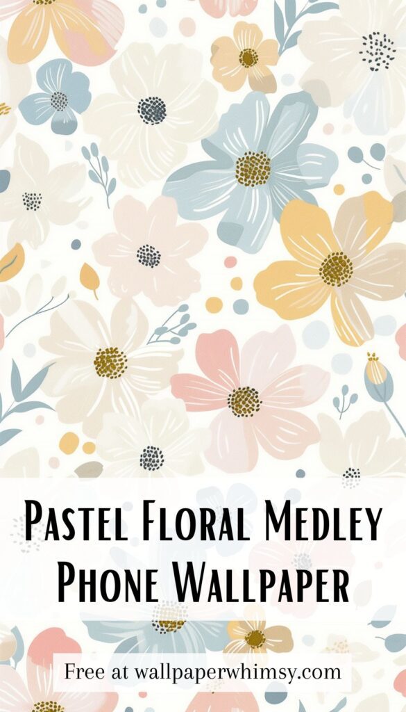 Pastel Floral Medley IPhone Wallpaper graphic.