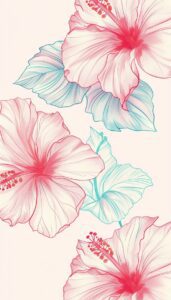 A digital illustration of pastel pink and blue hibiscus flowers, ideal for a fresh and floral iPhone wallpaper or phone background.