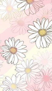 Hand-drawn daisies with a pink blush gradient backdrop, designed as a delightful iPhone wallpaper or phone background.