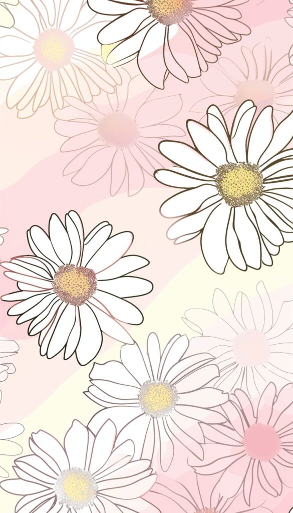 Hand-drawn daisies with a pink blush gradient backdrop, designed as a delightful iPhone wallpaper or phone background.