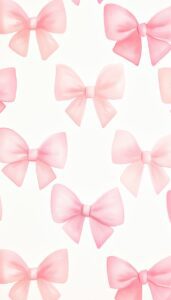 A series of soft pastel pink bows against a clean white background, creating a playful and pretty iPhone wallpaper.