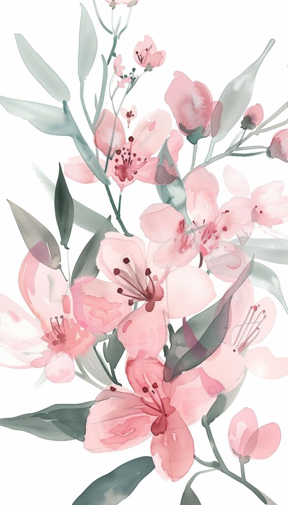 Soft pink watercolor flowers against a light background, creating a serene and artistic iPhone wallpaper.