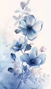 Soft blue watercolor flowers creating a serene aesthetic for an iPhone wallpaper or phone background.