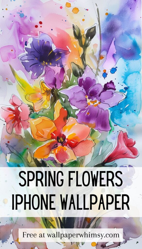 Spring Flowers Watercolor Splash iPhone Wallpaper