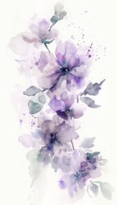 Delicate pastel purple flowers in a watercolor style on a white background, designed for an iPhone wallpaper.