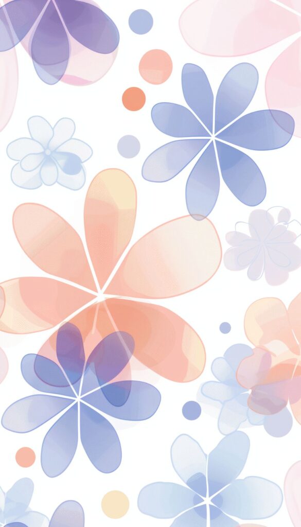 Pastel-colored floral and dot pattern on a white background for phone wallpaper.