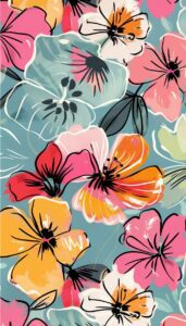 Colorful retro floral design in pink, orange, teal, and white, making a bold and playful iPhone wallpaper.