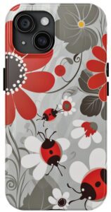 Red Flowers And Ladybugs IPhone case.