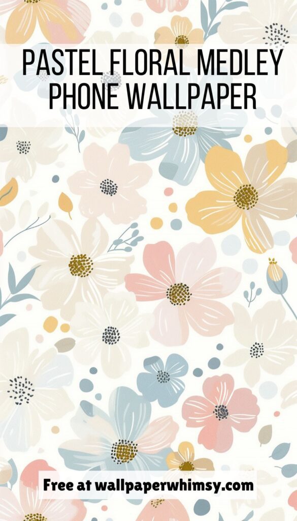 Pastel Floral Medley iPhone Wallpaper graphic.