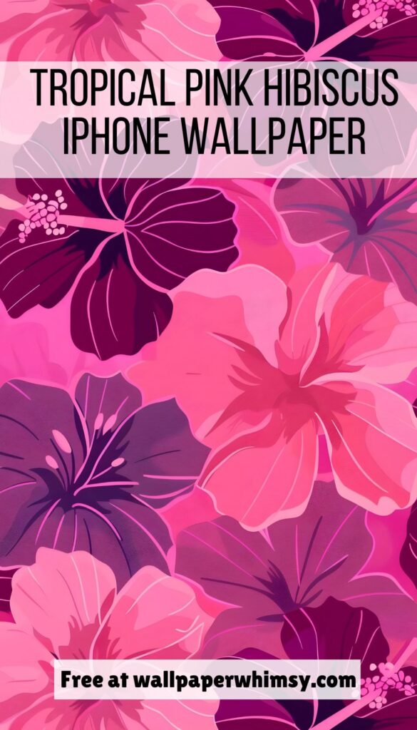 Tropical Pink Hibiscus iPhone Wallpaper Graphic.