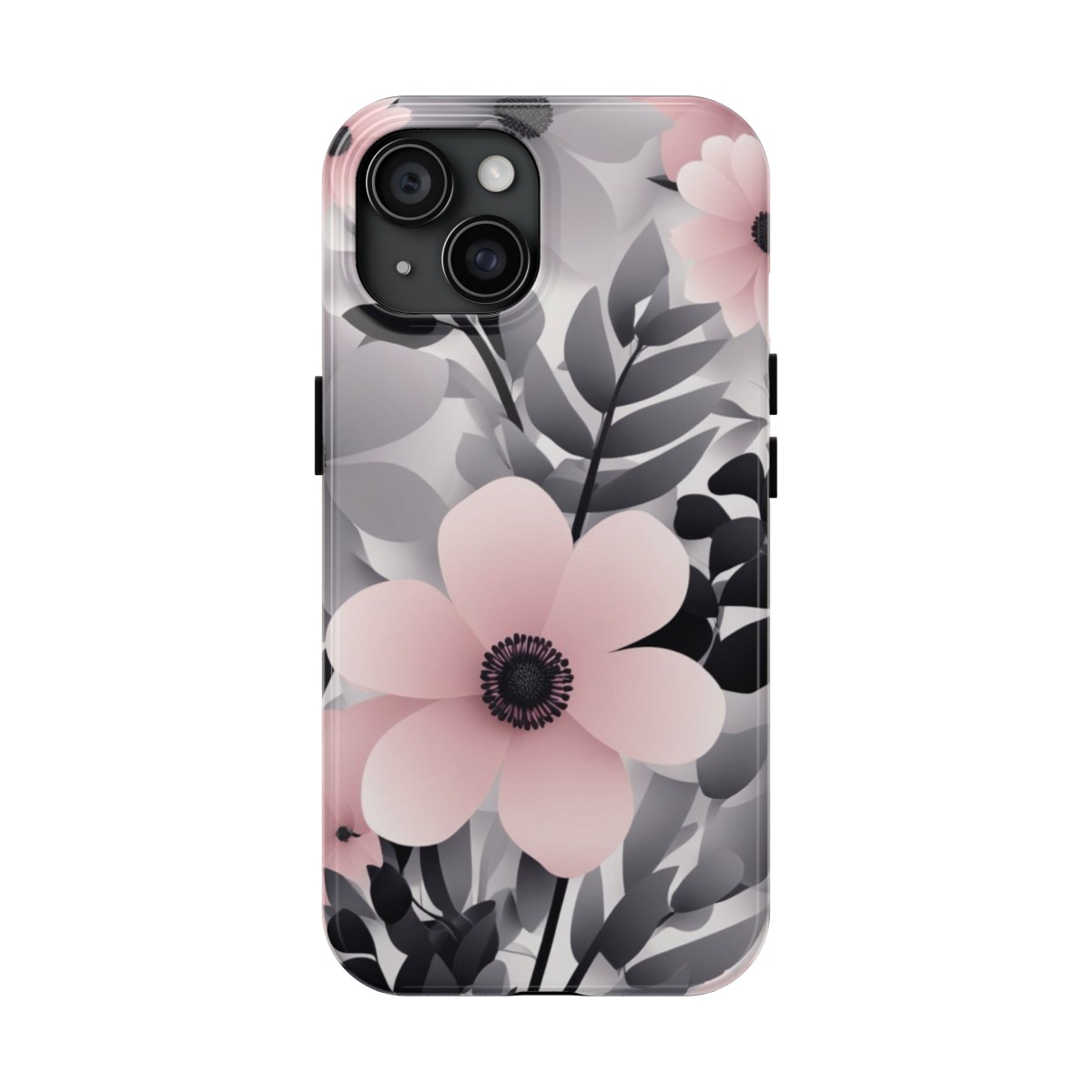 Pink and Gray Floral Tough Phone Case