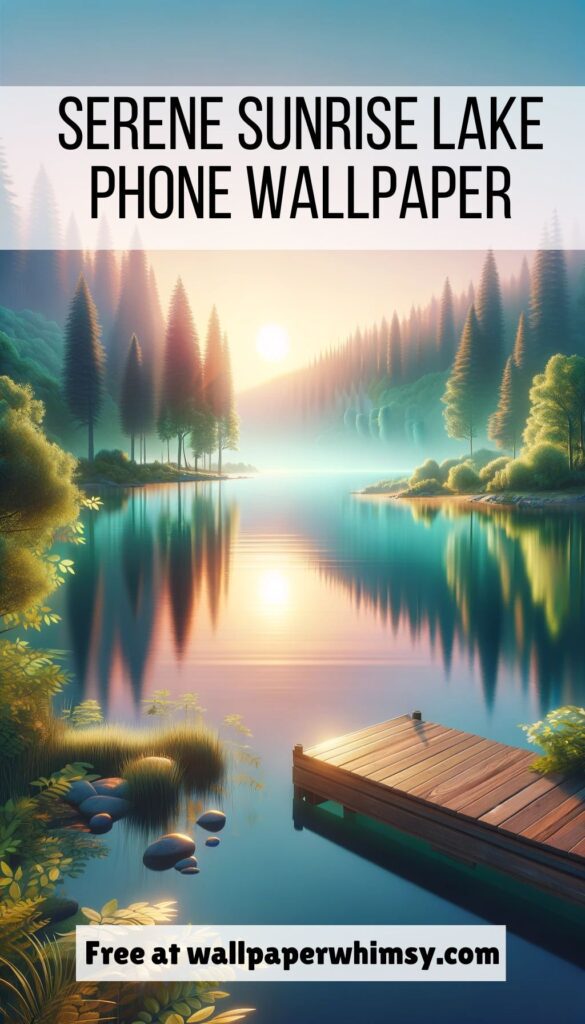 Serene Sunrise Lake iPhone Wallpaper Graphic.